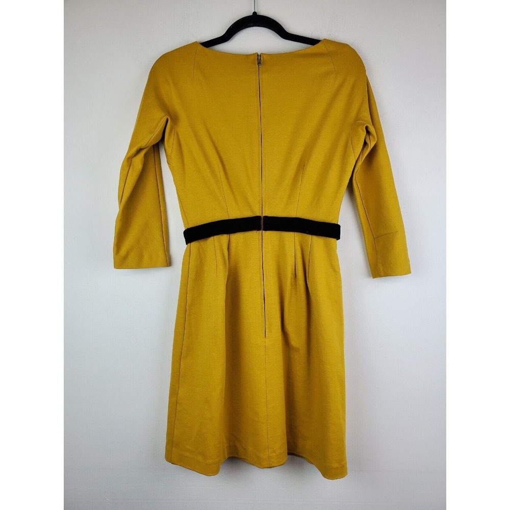 Girls From Savoy XS Mustard Yellow Velvet Belt Ponte Knit Dress Anthropologie - Picture 5 of 10